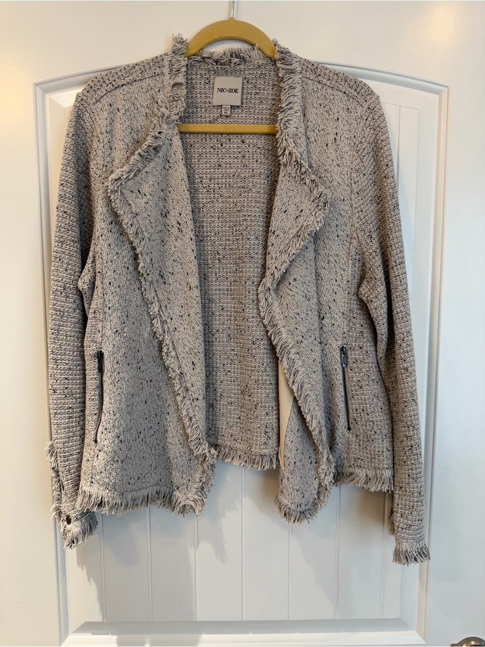 NIC+ZOE Neutral Fringe Open-Front Cardigan